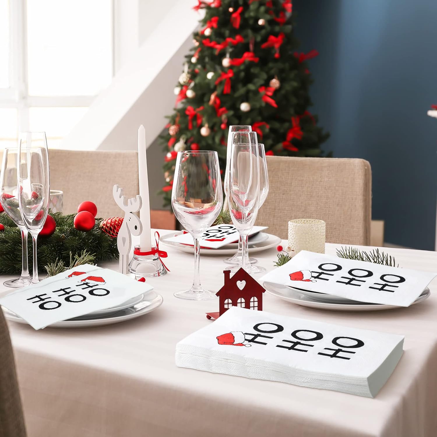 100 Pieces Christmas Napkins Paper Disposable Cocktail Napkins Guest Bathroom Napkins Christmas Tissue Decorative For Christmas Holiday Lunch Tea Birthday Xmas Party Supplies