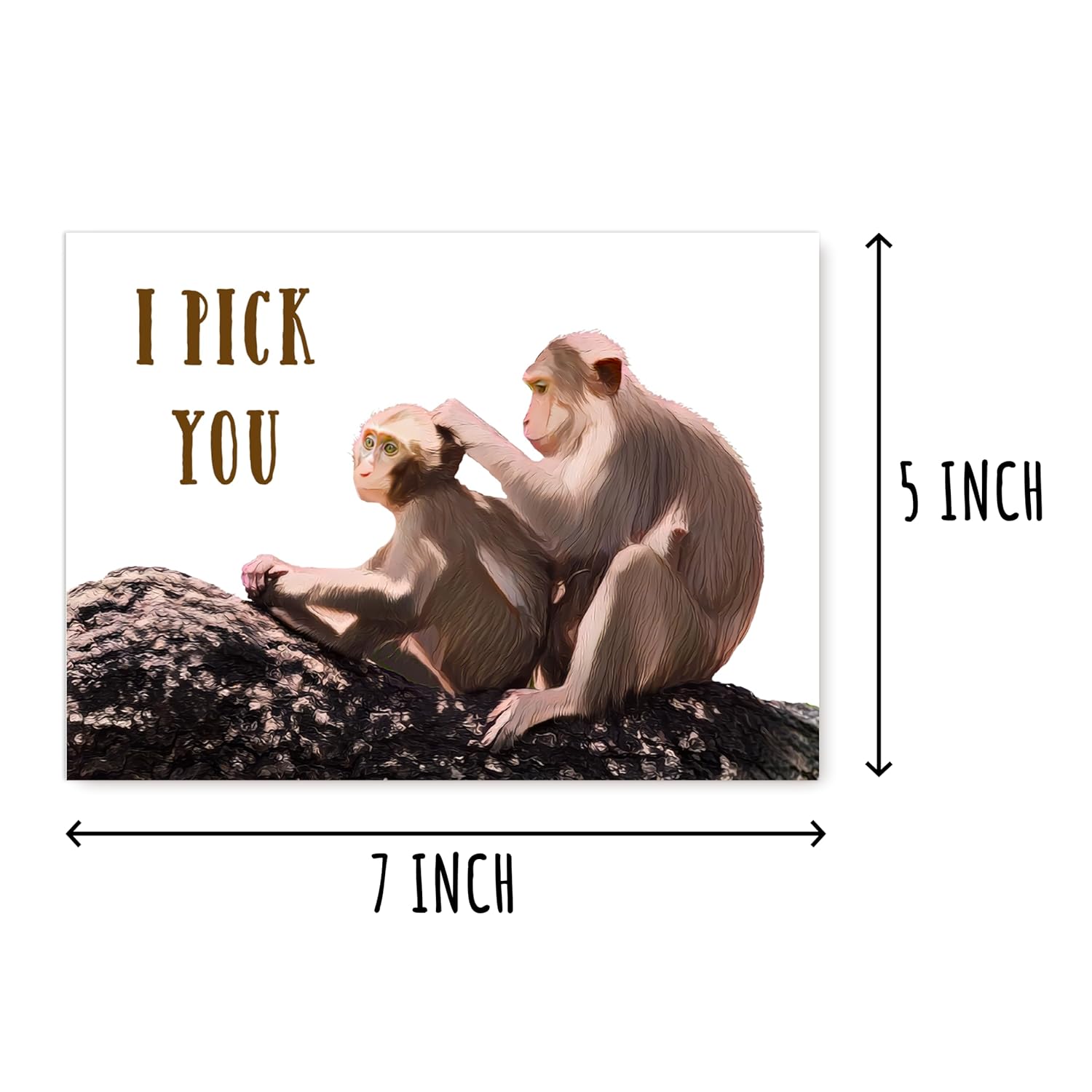 Romantic Watercolor Monkey Card - Funny Valentines Cheers Card - I Pick You Fun Card - Cute Watercolor Love Card, White