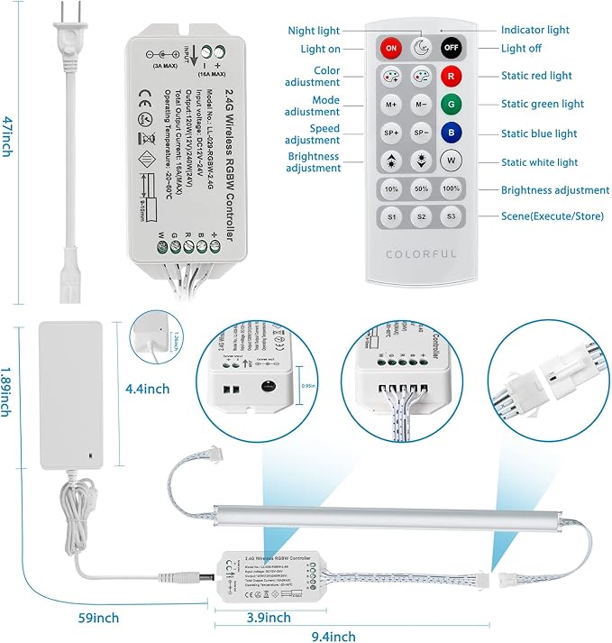 Under Cabinet LED Lights Kit RGB Color Changing 5000K White Dimmable 6 Linkable Light Strips with Remote