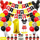 58-Pc 1st Mouse Birthday Party Set Banner, Tablecloth, Balloons & Cupcake Toppers