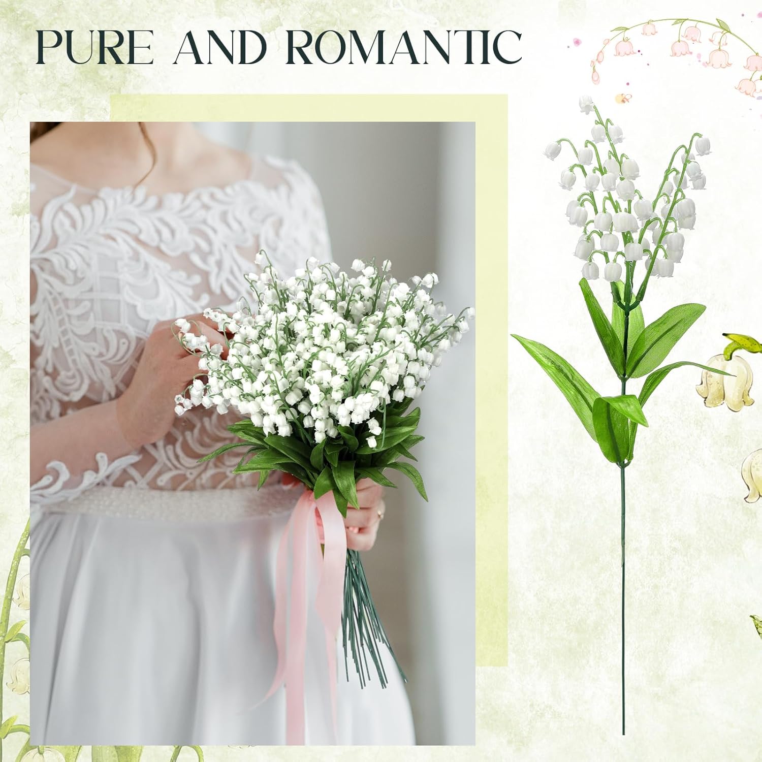 50 Pcs Artificial Lily Of The Valley Bridesmaids Artificial Lilies 14.17 Inch Faux Lily Of The Valley Flower Bulk Chimes Orchid White Bell Flower Bouquet For Wedding Arrangement Bride Party