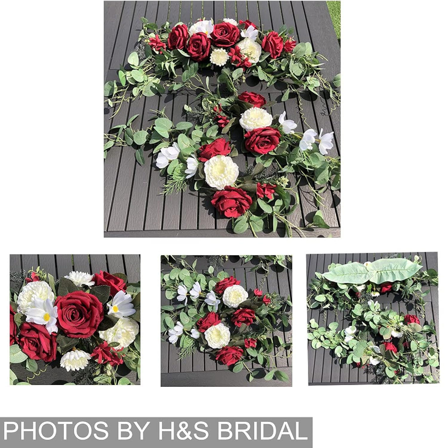 Wedding Arch Flowers,3Pcs Set White Rose Decorative Floral Swags, Artificial Greenery Eucalyptus Leaves Flower For Sheer Drapes, Wedding Chair, Arbor, Wedding Ceremony And Reception Arrangement