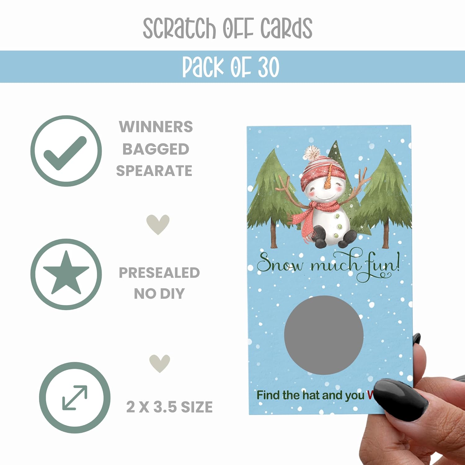 Festive Snowman Scratch-Off Cards: Holiday Party Game For Adults, Family Fun & Group Favors (30 Pack)