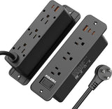 Recessed Power Strip 6 Outlets 5 USB Ports 3 USB C 5FT Flat Plug 900J Surge Black