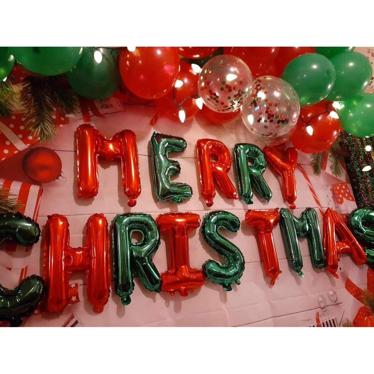 Merry Christmas Letter Balloons Banner, Christmas Backdrops For Photography, Red And Green