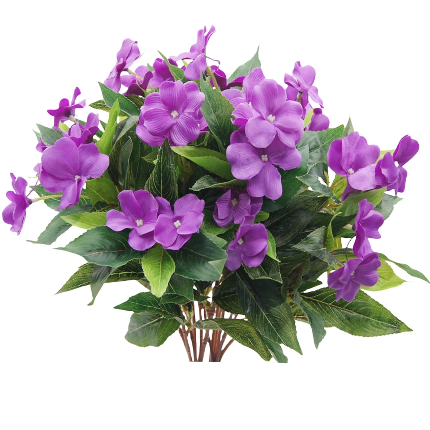 Artificial Impatiens Bouquet Purple Faux Impatiens Bushes For Outdoors Pot Hanging Basket Porch Patio Lawn Garden Wedding Decoration