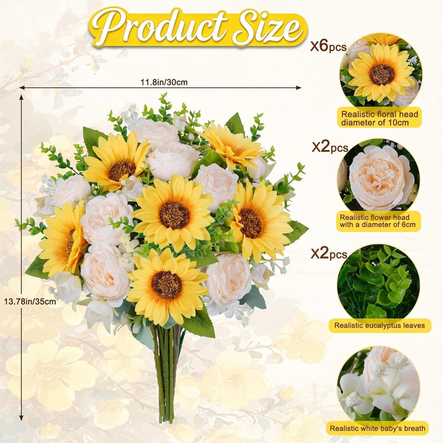 10 Pcs Sunflowers Artificial Flowers Artificial Cemetery Flowers For Grave Sunflower Bouquet Mixed Faux Peonies Silk Wildflowers Spring Flowers For Wedding Table Centerpiece Home Decor