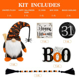 Halloween Decor - Halloween Decorations - Boo Happy Halloween Wooden Signs - Cute Gnomes Plush And Bead Garland - Farmhouse Rustic Tiered Tray Decor Items For Home Table House Room