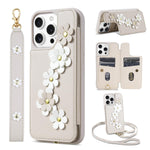 iPhone 16 Pro Wallet Case, Card Holder, Flower Design, Crossbody, PU Leather