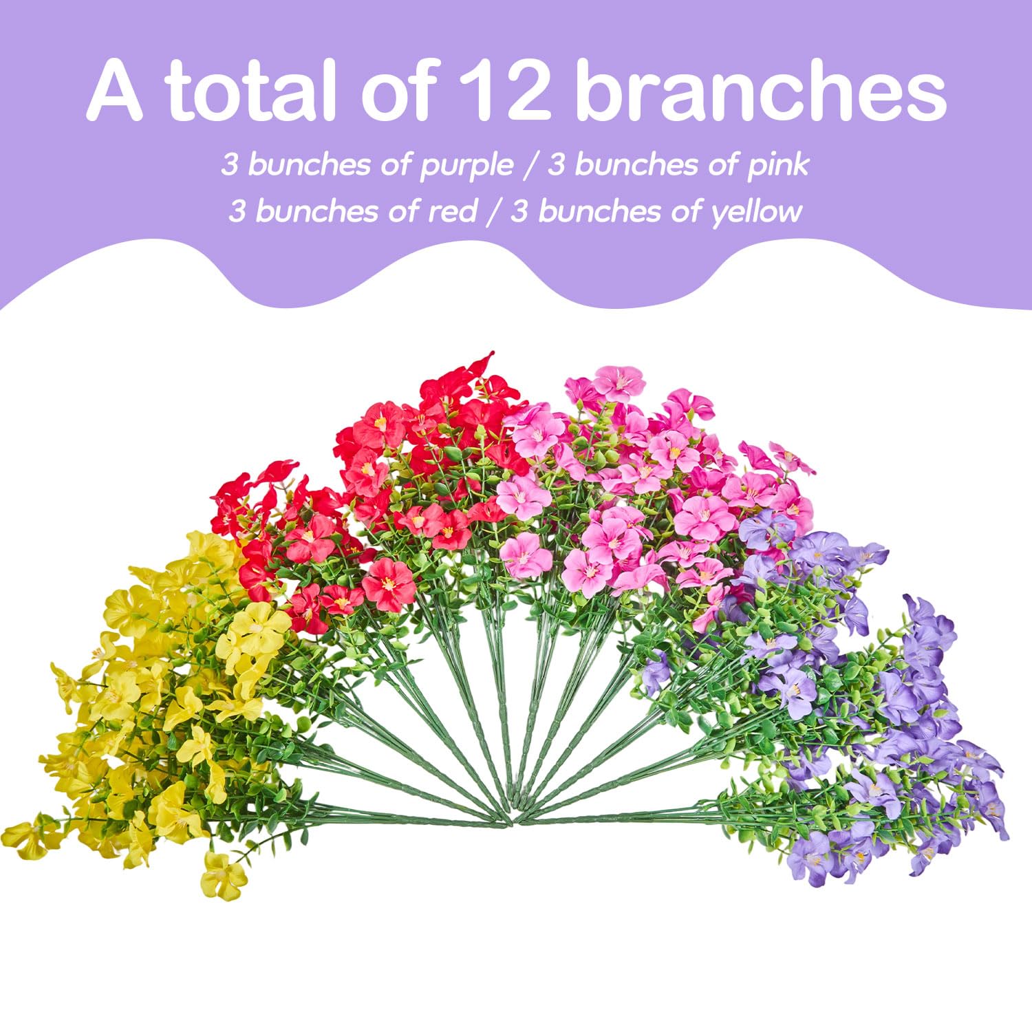 Artificial Flowers Outdoor Indoor Garden Family Porch Or Patio Decoration,Faux Flowers,Small Flowers Outdoor Artificial Flowers A Bunch Of 12 Mix Pink Red Purple Yellow