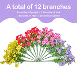 Artificial Flowers Outdoor Indoor Garden Family Porch Or Patio Decoration,Faux Flowers,Small Flowers Outdoor Artificial Flowers A Bunch Of 12 Mix Pink Red Purple Yellow