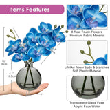 Blue Orchids Artificial Flowers Faux Orchid Arrangement With Black Glass Vase Set Of 2 Real Touch Phalaenopsis Orchid Flowers Orchids Centerpiece For Dining Room Table