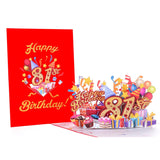 3D Pop Up Happy 81St Birthday Card – Red Design With Glitter Numbers, Balloons, Cakes & Gifts – Fun Milestone Card For Mom, Dad, Husband, Wife, Man Or Woman – 5" X 7"