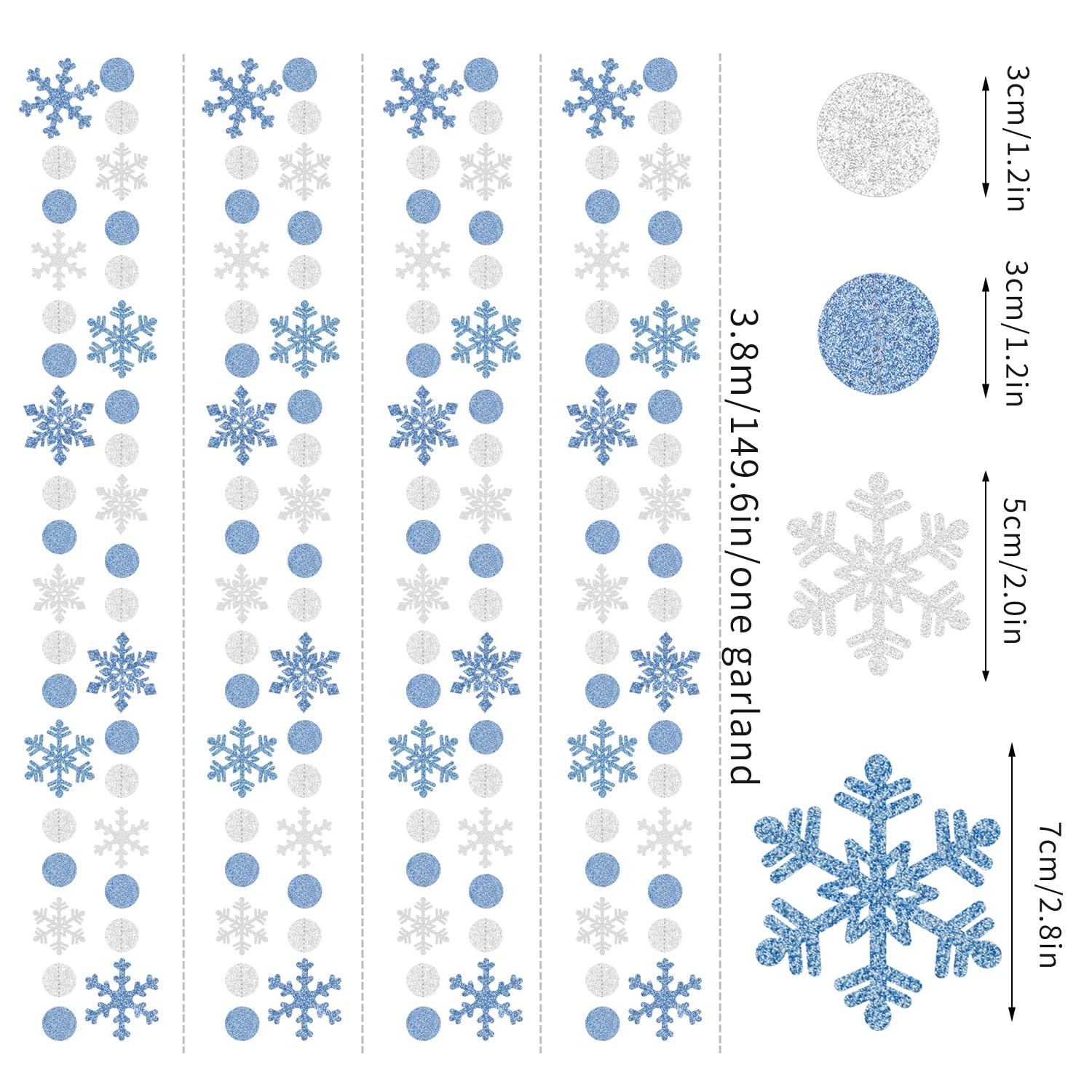 Snowflake-Snow Blue-Silver Christmas Party-Decoration Garland - 52Ft White Winter Wonderland Frozen Hanging Paper Streamers,Birthday New Year Baby Shower Supplies Classroom Decor