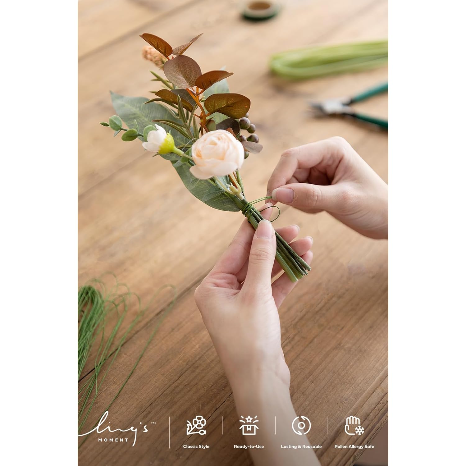 Diy Tools Set For Wedding, 3 Kinds Of Accessories Include 100Pcs Artificial Stems, 100Pcs Flower Craft Wires And 20Ft Tubing For Wedding Bridal Flower Diy And Floral Arrangement