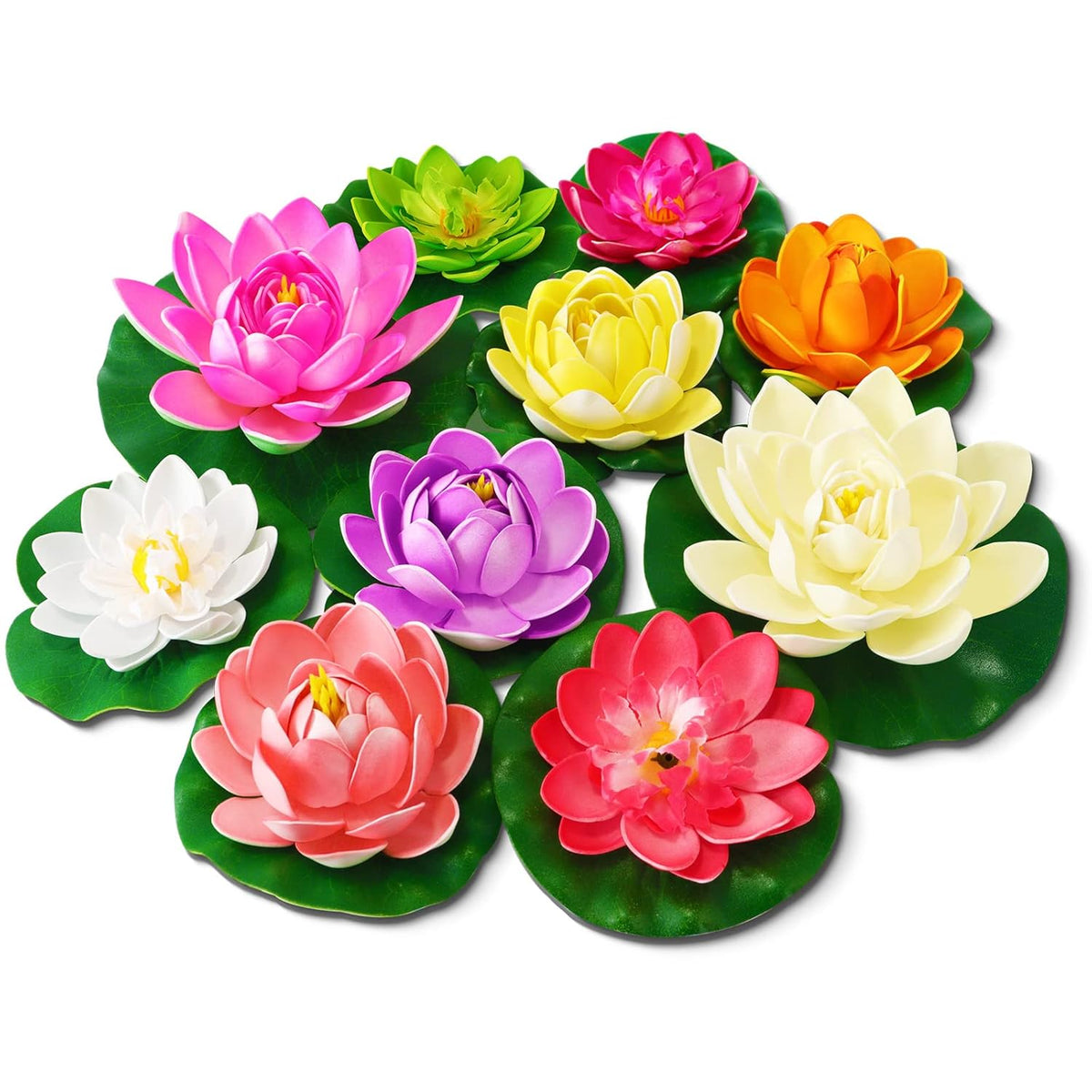 Artificial Lotus Flowers Water Lilies For Pond Pool, 10 Pcs Realistic Floating Foam Lotus Flowers With Lily Pads For Ponds, 4" And 6" Large Lifelike Water Lilies For Fountain Garden Pond Decoration