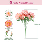 Peonies Artificial Flowers, 2 Bouquets Of 7-Heads Silk Artificial Peonies With Flexible Stems, Faux Peonies For Home & Wedding Decor, Table Centerpieces, Floral Arrangement (Coral Pink)