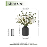 Fake Flowers In Vase For Centerpieces: Metal Vase With 12 Stems Of Artificial Mums Kiku Flowers Eucalyptuses Home Table Decor - White Faux Pom Poms Floral Arrangements For Living Room