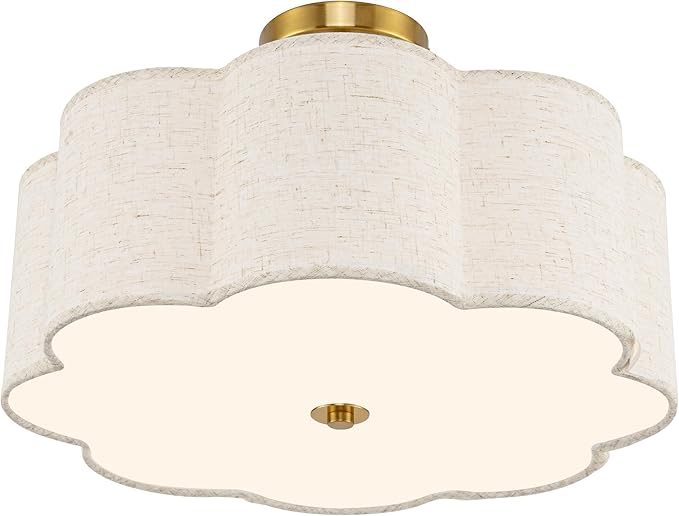 17.7 Inch Brushed Gold Semi Flush Mount Ceiling Light 3 Light Farmhouse Fixture