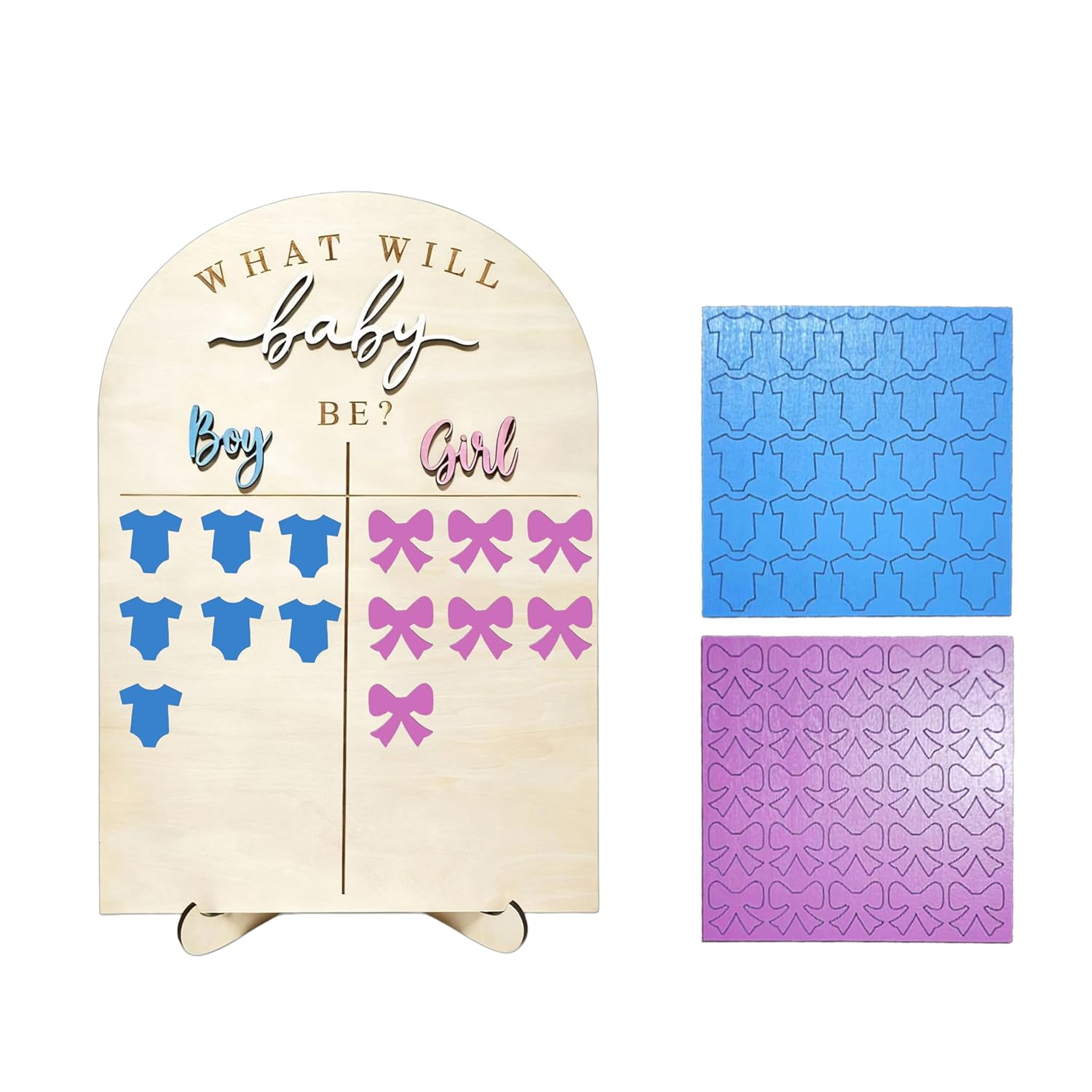 Gender Reveal Voting Board, Wooden Gender Reveal Games Voting Board With Stand, Baby Gender Guessing Game Sign With Boy Or Girl Voting Stickers, He Or She Party Supplies For Baby Shower