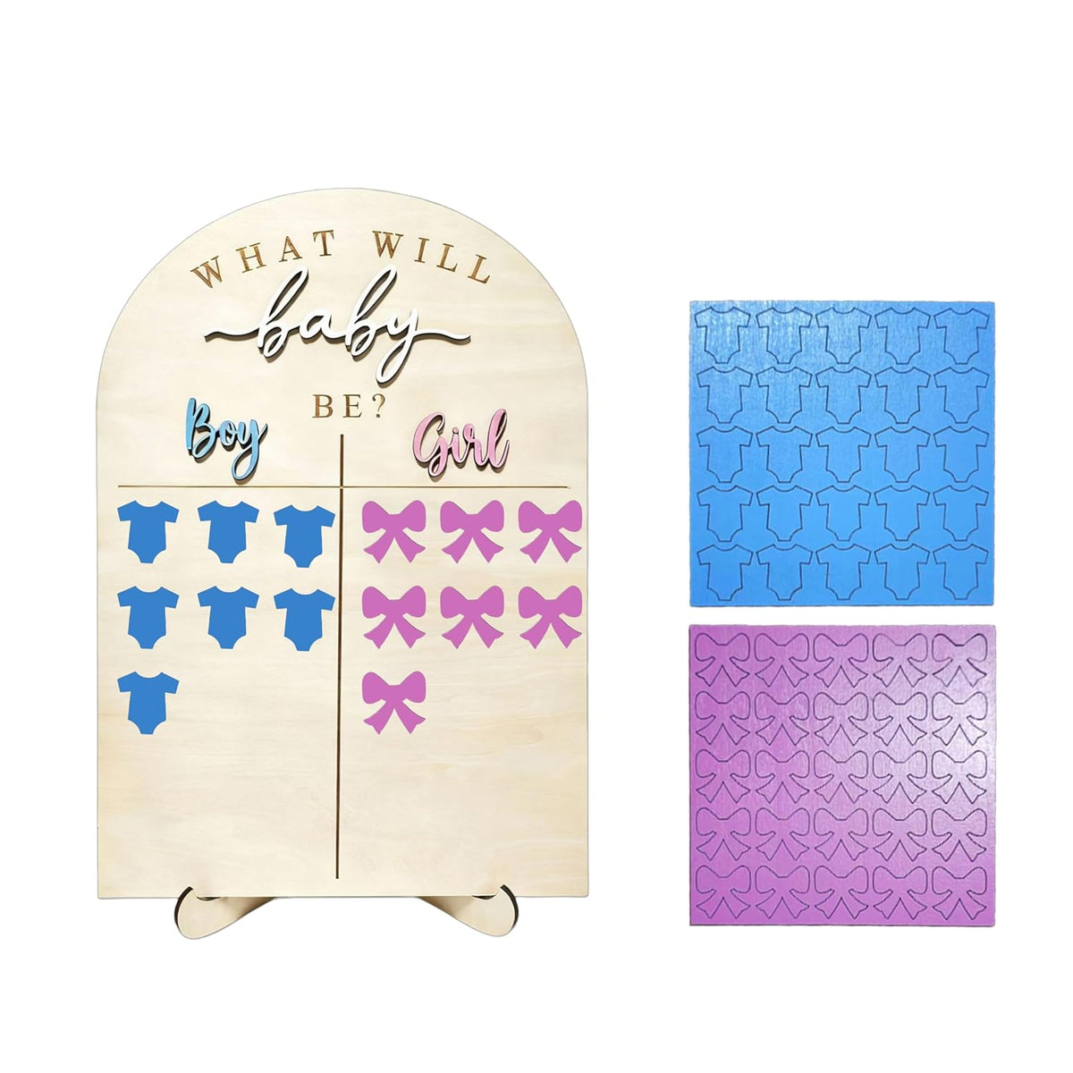 Gender Reveal Voting Board, Wooden Gender Reveal Games Voting Board With Stand, Baby Gender Guessing Game Sign With Boy Or Girl Voting Stickers, He Or She Party Supplies For Baby Shower