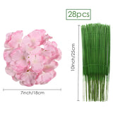 28 Pcs Silk Hydrangea Flowers Artificial Flowers 7 Inch Hydrangea Head With Stem, Used For Home Wedding Party Decoration (Dark Pink)