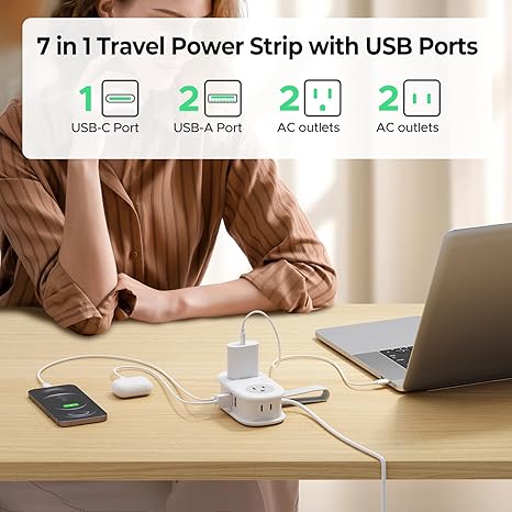 Cruise Approved Travel Power Strip 4 Outlets 3 USB Ports 1 USB C 4FT Extension Cord