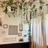Artificial Wisteria Flowers, White Dense Artificial Fake Wisteria Vine Ratta Hanging Garland Silk Flowers String For Home Party Wedding Decor (24Pcs White)