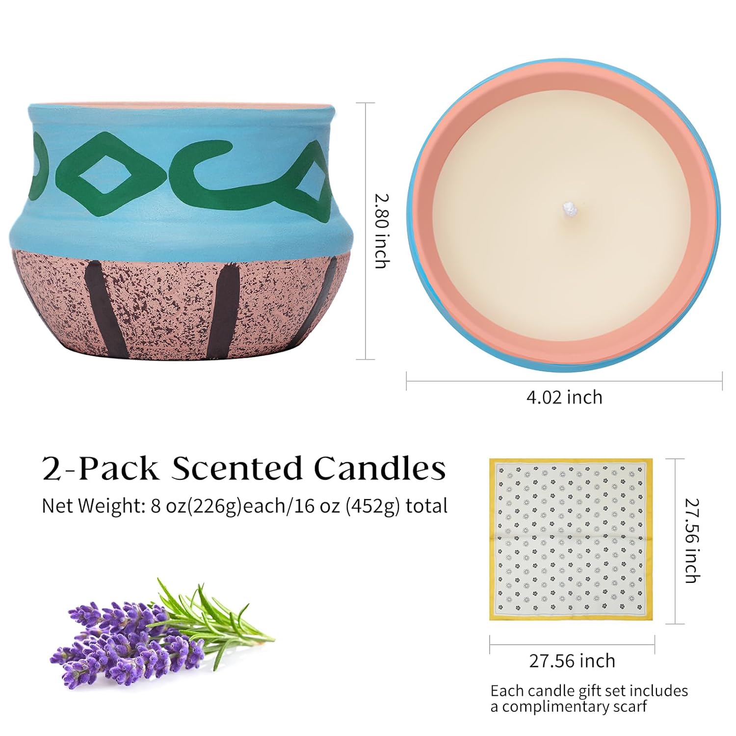 2 Pack Scented Candles,Lavender Candle Gift Set ,Aromatherapy Candles For Home Scented?Natural Soy Wax, Artisanal Pottery Jar Candle For Women And Men Relaxation Stress Relief ,Home Decor Candle