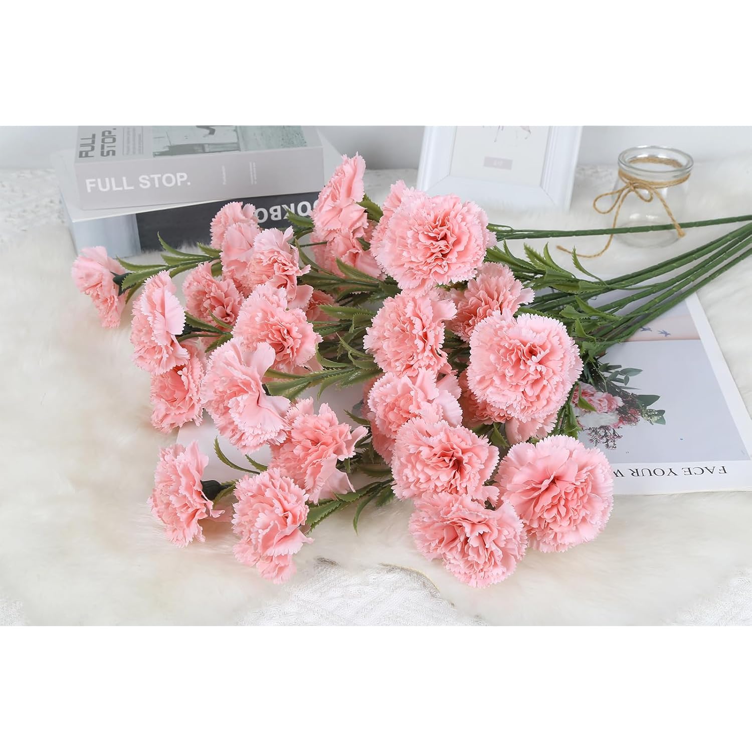 Carnations Artificial Flowers 6Pcs Fake Silk Carnations 33In Long Flowers For Tall Vases For Wedding Home Table Centerpieces Floral Arrangement(Light Pink)