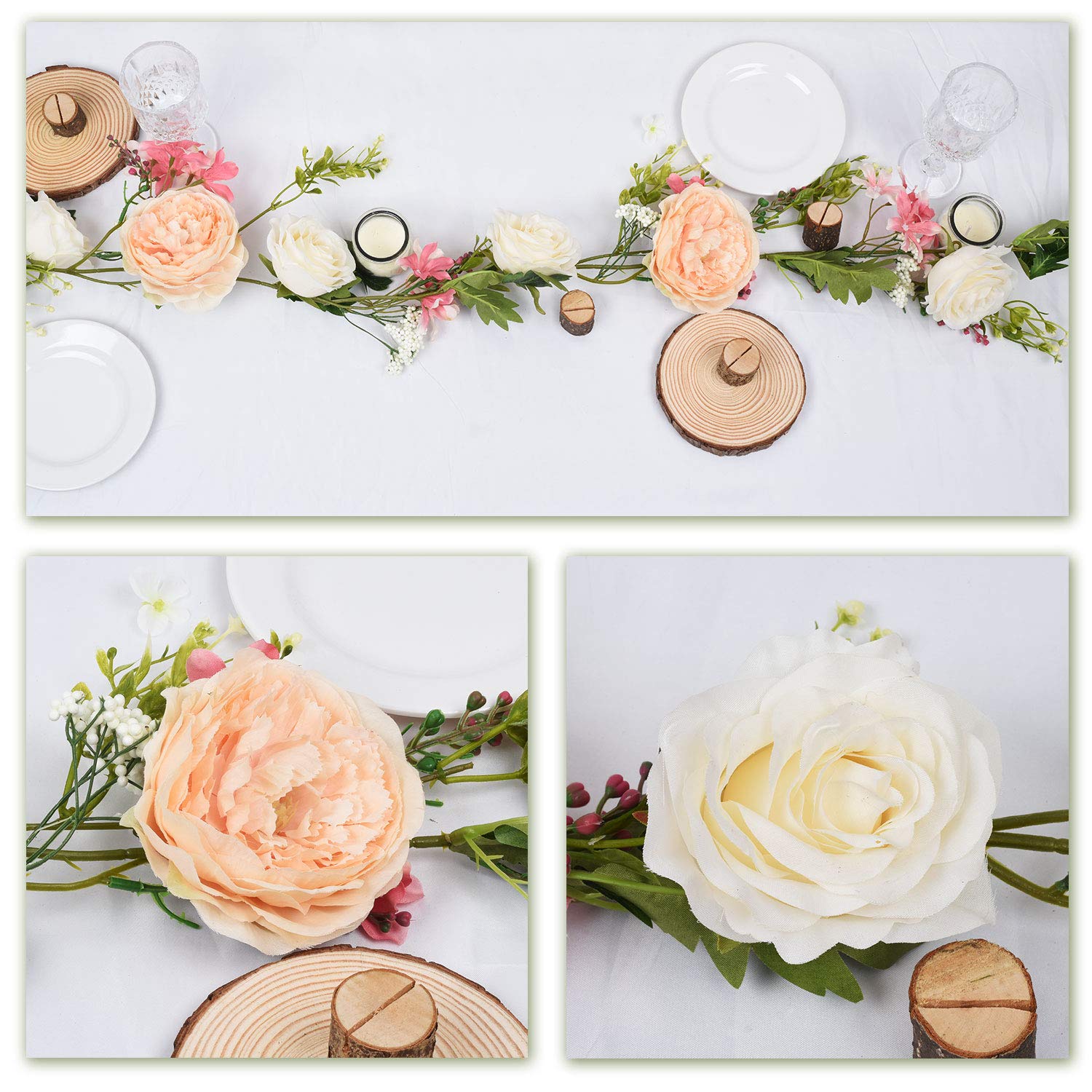 2Pack Artificial Peony Flower Garland - Silk Peony Garland With Pink And White Flowers For Wedding Party Table Decoration,6Ft/Strand