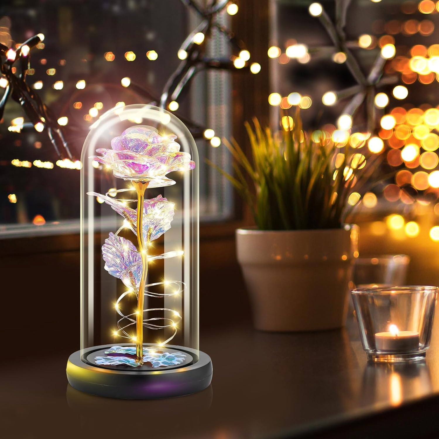 Preserved Forever Valentines Day Flower Gifts For Her, Glass Light Up Rose Gifts For Women Mom Grandma Girlfriend Wife Sister, Valentines Mothers Day Christmas Birthday Womens Gift (Colorful)