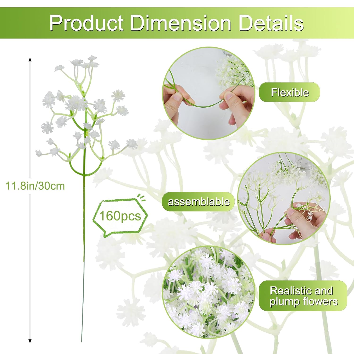 Artificial Flowers 160 Pcs Babys Breath Artificial Flowers White Babys Breath Flowers Artificial Bulk Real Touch Fake Gypsophila Realistic Flowers For Wedding Home Diy Tables Decoration