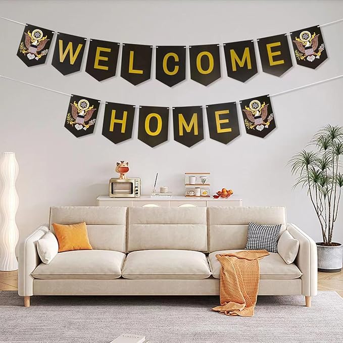Military Army Welcome Home Banner,Patriotic Soldier Theme Deployment Returning Back Military Army Homecoming Party Decoration (Army)