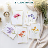 Blank Cards, 30 Pack Blank Greet Cards, Elegant Gold Foil Blank Note With Envelopes, Perfect Stationary Set For All Occasions, 5 Assorted Floral Designs