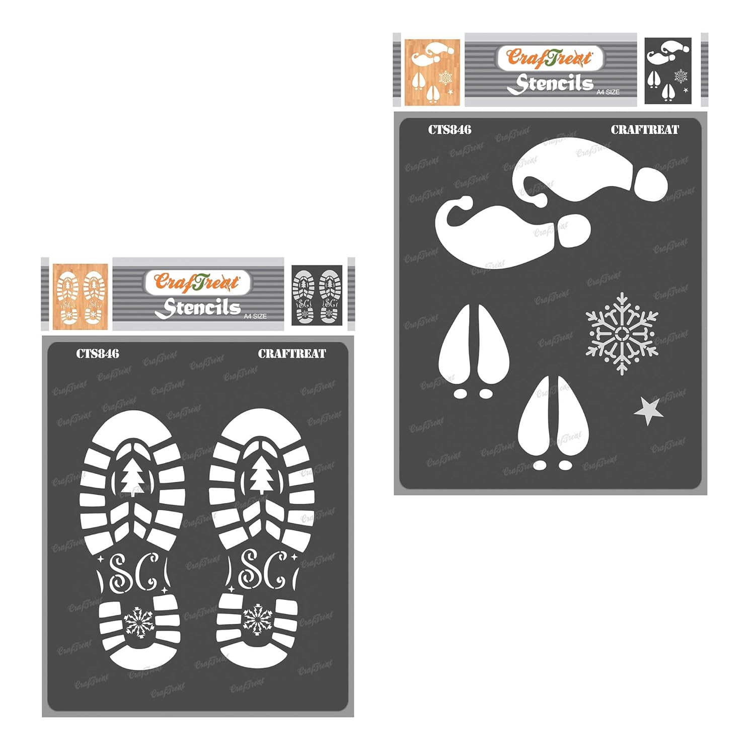 Reusable Santa Foot Stencil A4 Size 2Pcs – Elf Christmas Decoration, Santa Footsteps, Santa Claus Boot Stencil For Holiday Festive Home Décor