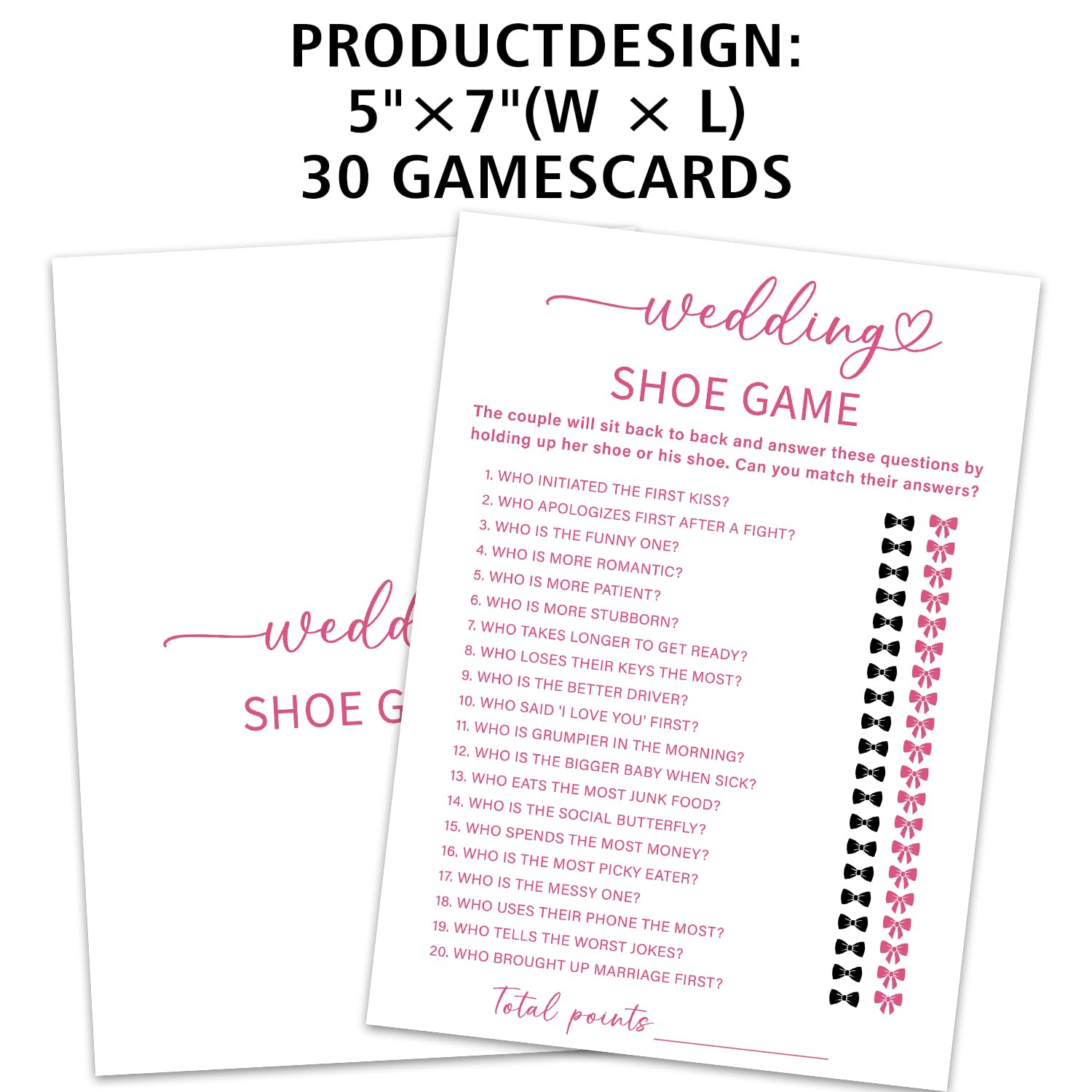 Wedding Shoe Game Cards, Minimalism Wedding Shower Game, 30 Wedding Games Cards, Pink Bridal Shower Games Engagement Party Favors Supplies - B06