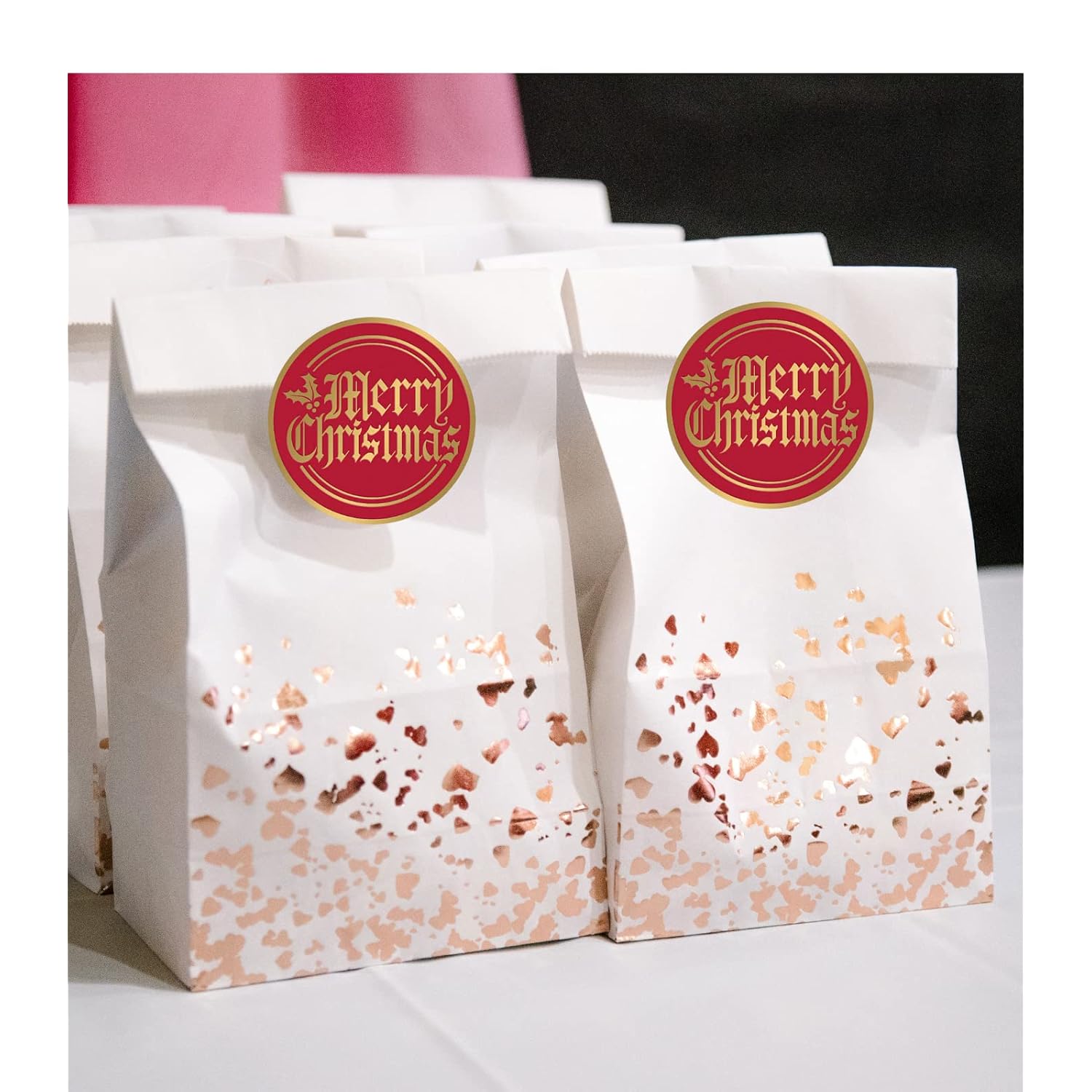 Bundleofbeauty Item#4590 Bridgt And Vivid 50Pack Rustic Glitter Red And Gold Merry Christmas Envelope Stickers Seals