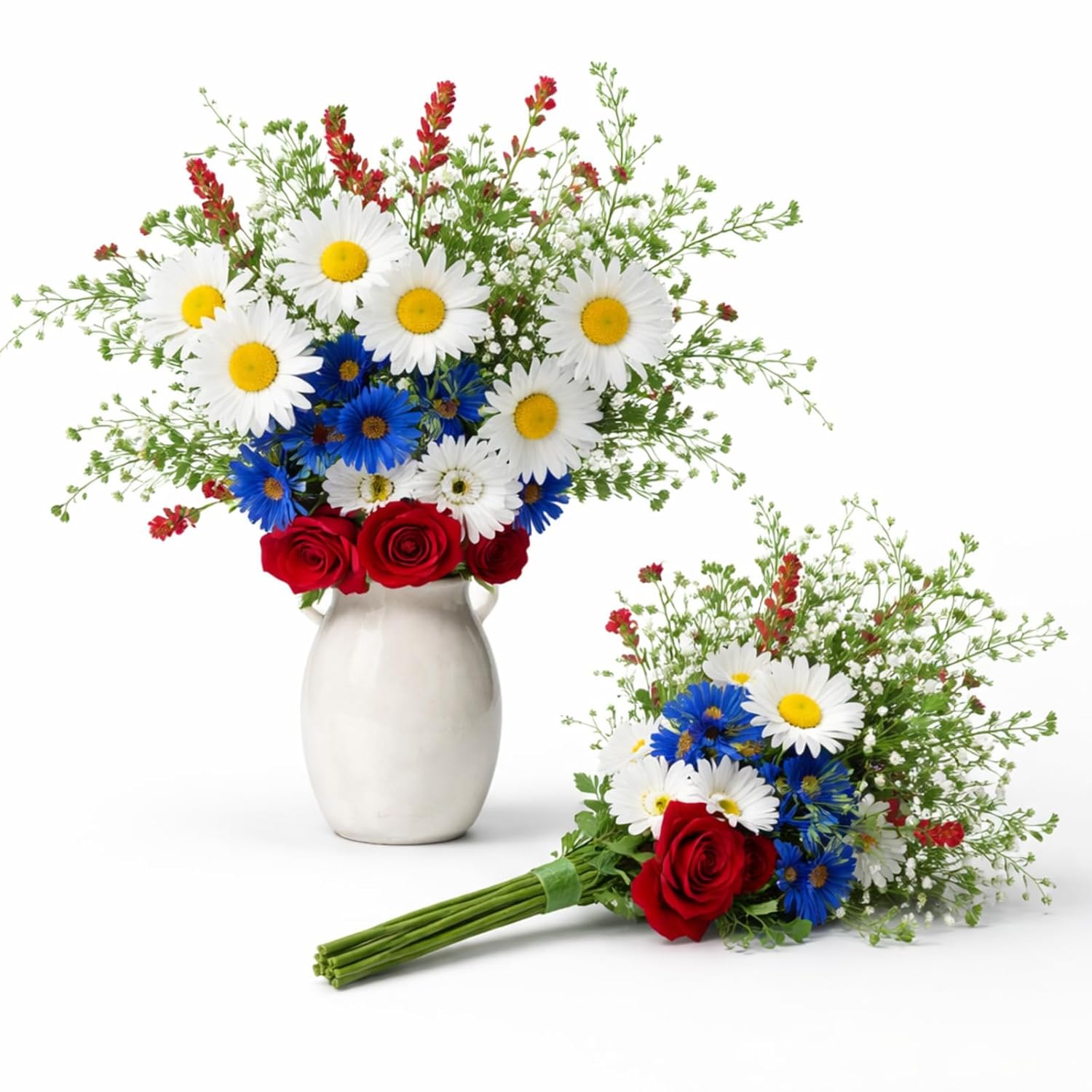 8 Pcs 4Th Of July Artificial Flowers Red White And Blue Patriotic Flowers Picks Daisy Decoration Independence Day Fake Silk Wildflowers Bouquet For Table Home Vase Decor Memorial Day Party