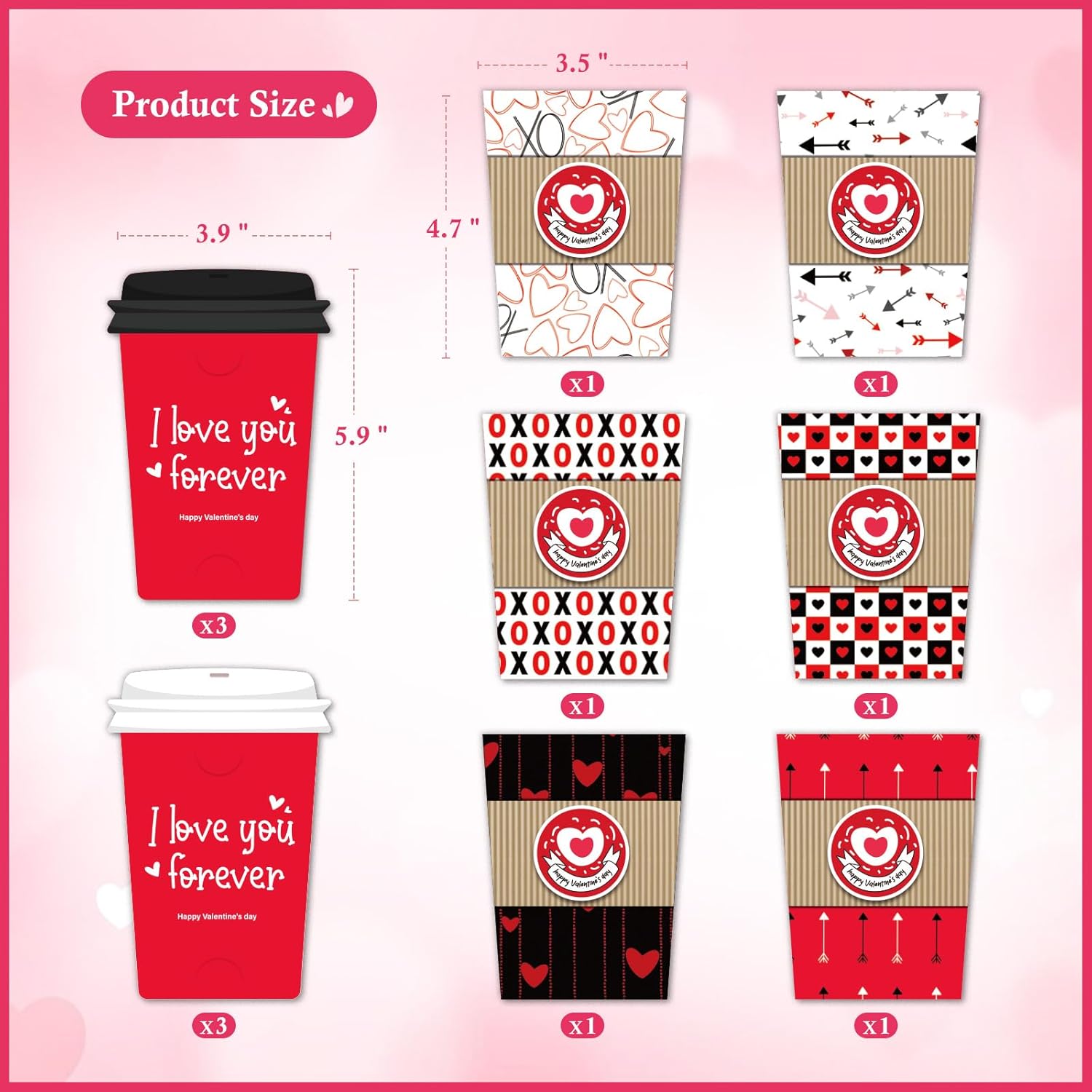 Valentines Day Card For Him - 6 Set Coffee Cup Gift Card Holder Money Holder For Cash Gift Unique Valentines Coffee Cup Gift Card Holder For Boyfriend Girlfriend Coffee Lovers Gifts