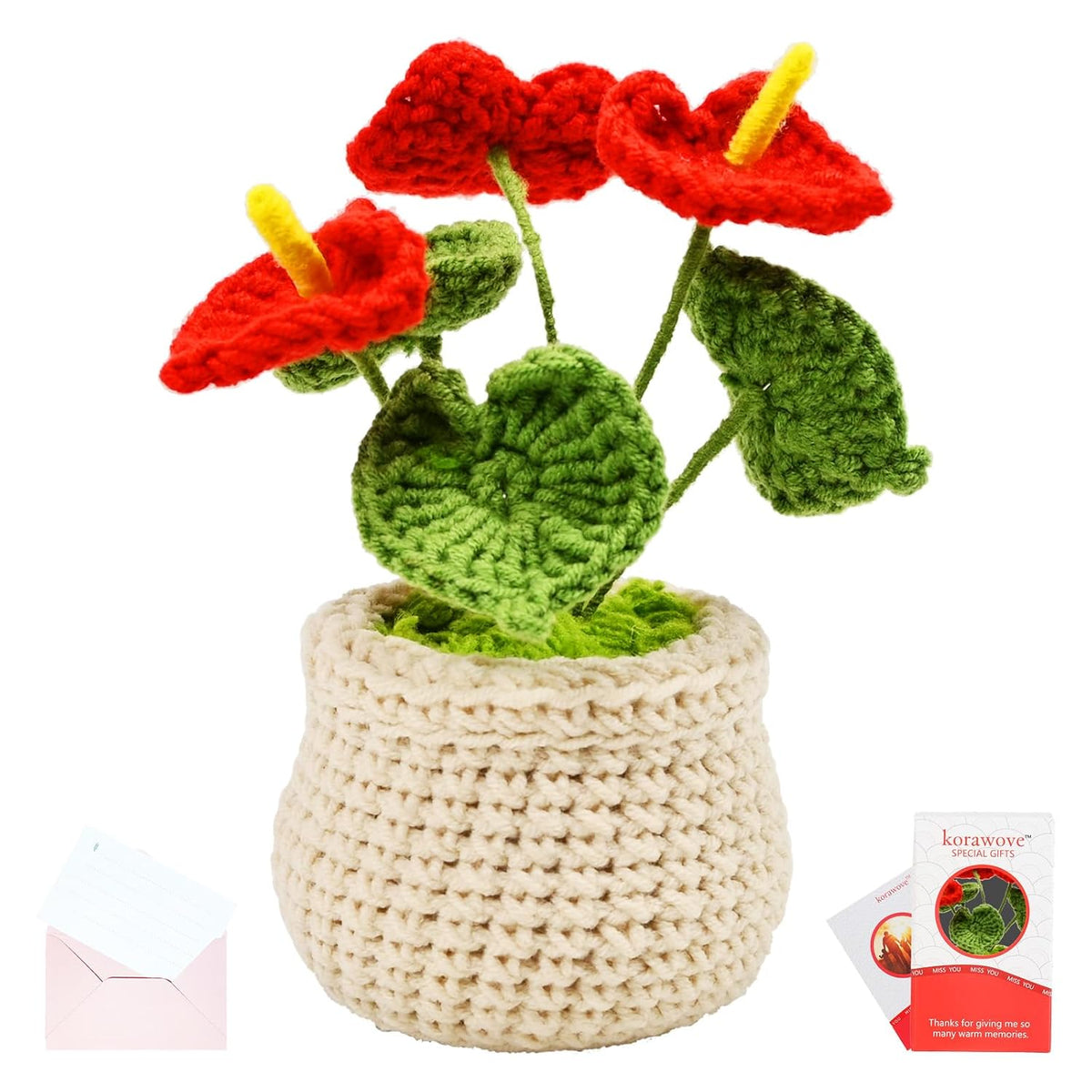 Crochet Flowers Red Anthurium, Emotional Support Crochet Gifts For Women, Office Gifts For Coworkers, Boss, Friend, Desk Decor For Graduation, New Home, New Job, Opening, Valentines, Birthday
