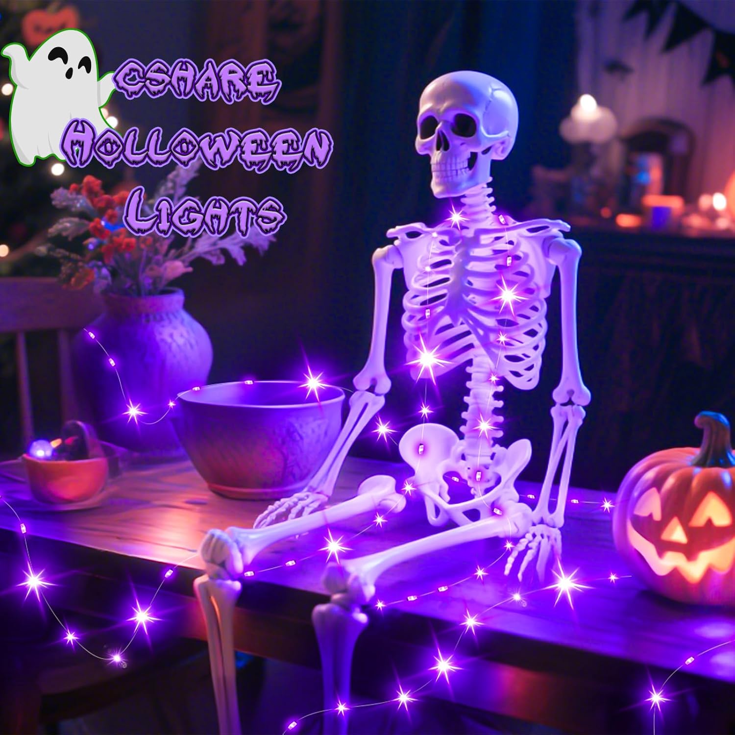 Purple Fairy Lights Outdoor Waterproof 9.8Ft 30 Led, Purple Halloween Lights Battery Operated With Timer For Indoor & Ou