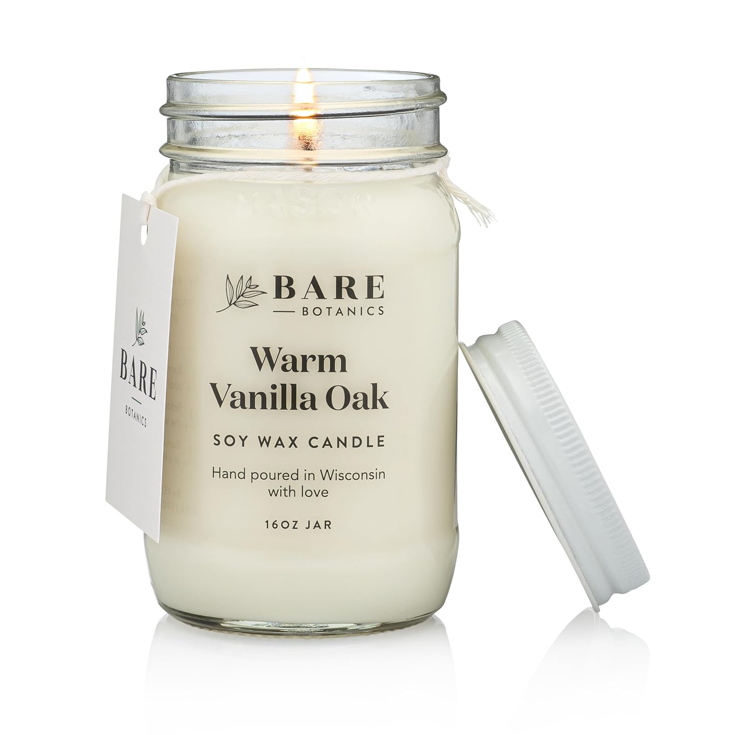 Warm Vanilla Oak Scented Soy Candle - Premium Candle In 16 Oz Mason Jar - 100% Natural Soy Wax & Plant-Based Fragrance Oils, Softly-Scented - Handpoured In Wi - 85 Hrs Long Burning