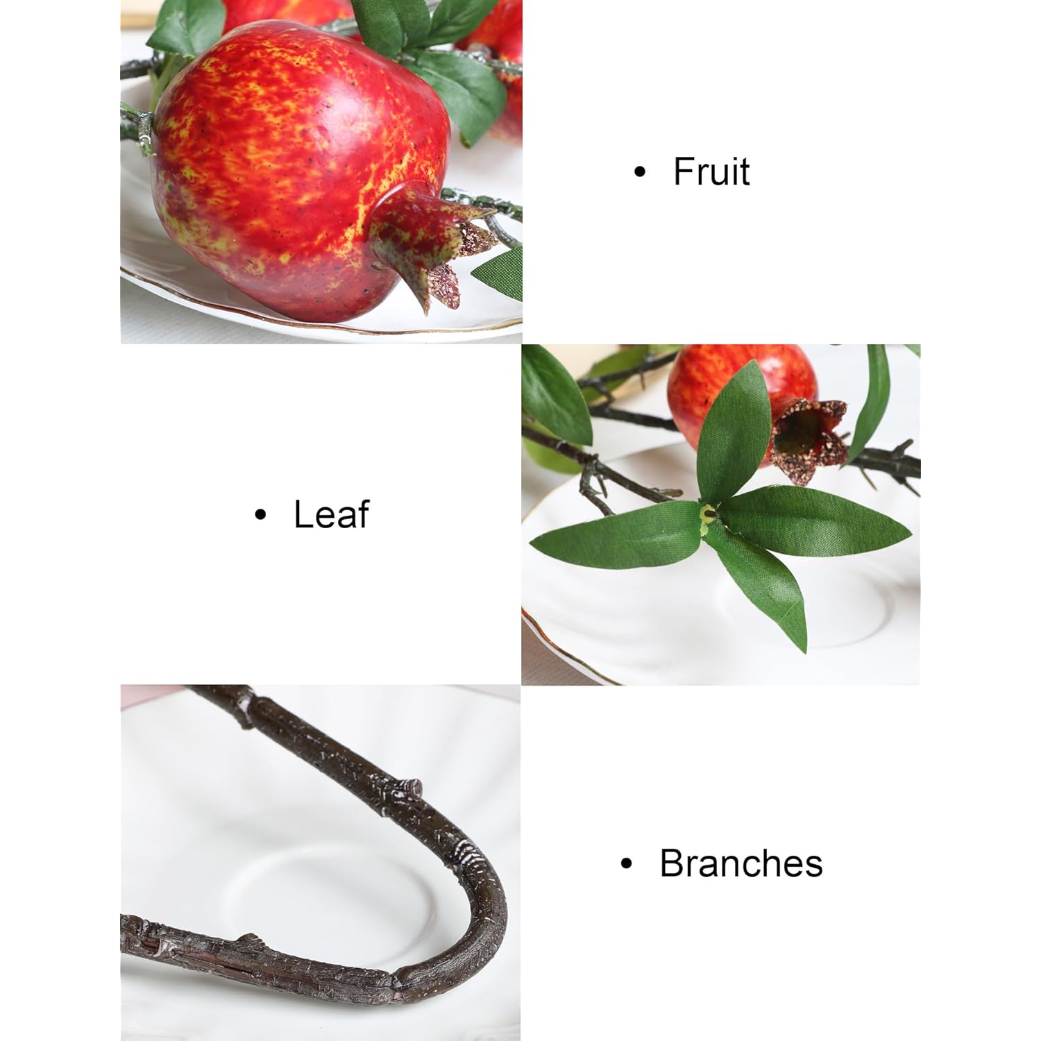 2Pcs Red Berry Stems Pomegranate Faux Flowers Fall Fake Floral Artificial Fruits Decor Tall Branches For Vase Room Dining Table Arrangements Christmas Tree Decorations Indoor