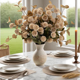 10Pcs Long Stem Artificial Flowers With Eucalyptus For Vase,20" Tall Beige Fake Silk Pompon Mum Flower Bulk Arrangement For Home Living Room Decor (Beige,10Pcs)