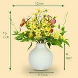 Artificial Freesia Bouquet In Ivory Ceramic Vase, Silk Flower And Butterfly Arrangements For Table Centerpiece Decoration (Freesia)