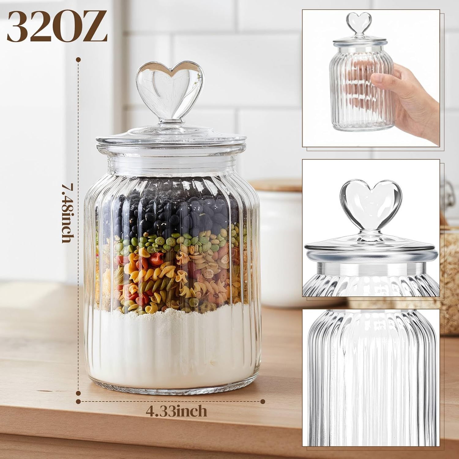 4 Sets 32Oz Glass Jars With Heart Lids Airtight Clear Candy Jar Food Storage Canister With Airtight Lid For Valentine'S Day Party Tea Cookie Table Decoration(Clear Lid)