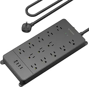 Surge Protector Power Strip 13 Outlets 4 USB Ports 2 USB C 4000J 5FT Flat Plug Wall Mount Black
