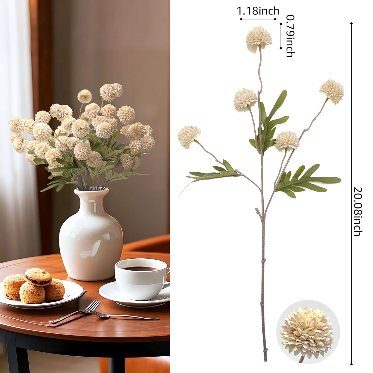 10 Pcs Artificial Flowers Pompon Mum Fake Flowers, Faux Small Mini Chrysanthemum Flowers, Realistic Faux Flowers For Room Decor Aesthetic, Living Room Farmhouse House Decor, Beige