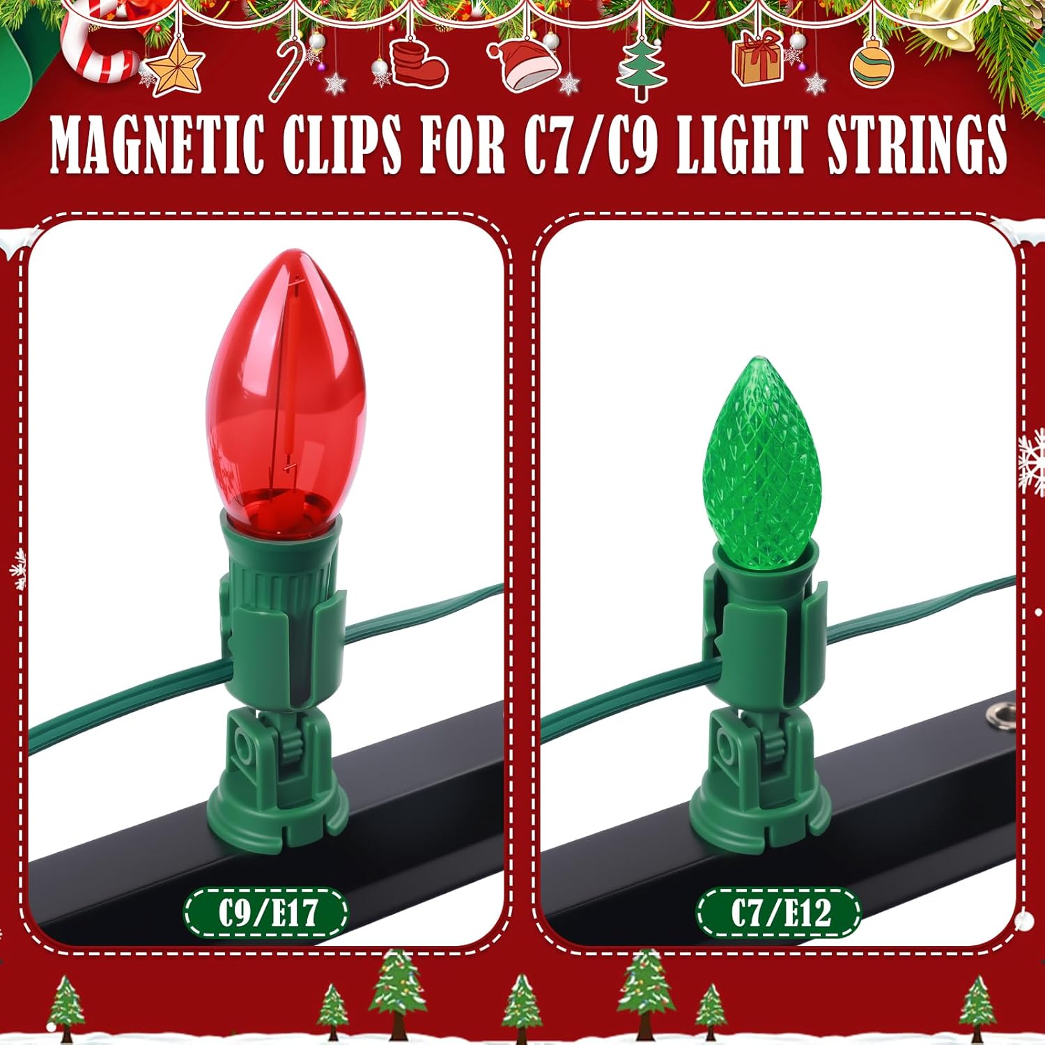 Rotatable Magnetic Christmas Light Clips?C7/C9 Magnetic Light Clips Hooks, Outdoor Magnet Christmas Light Clips For Metal Roof Flashing Gutters 60Pcs